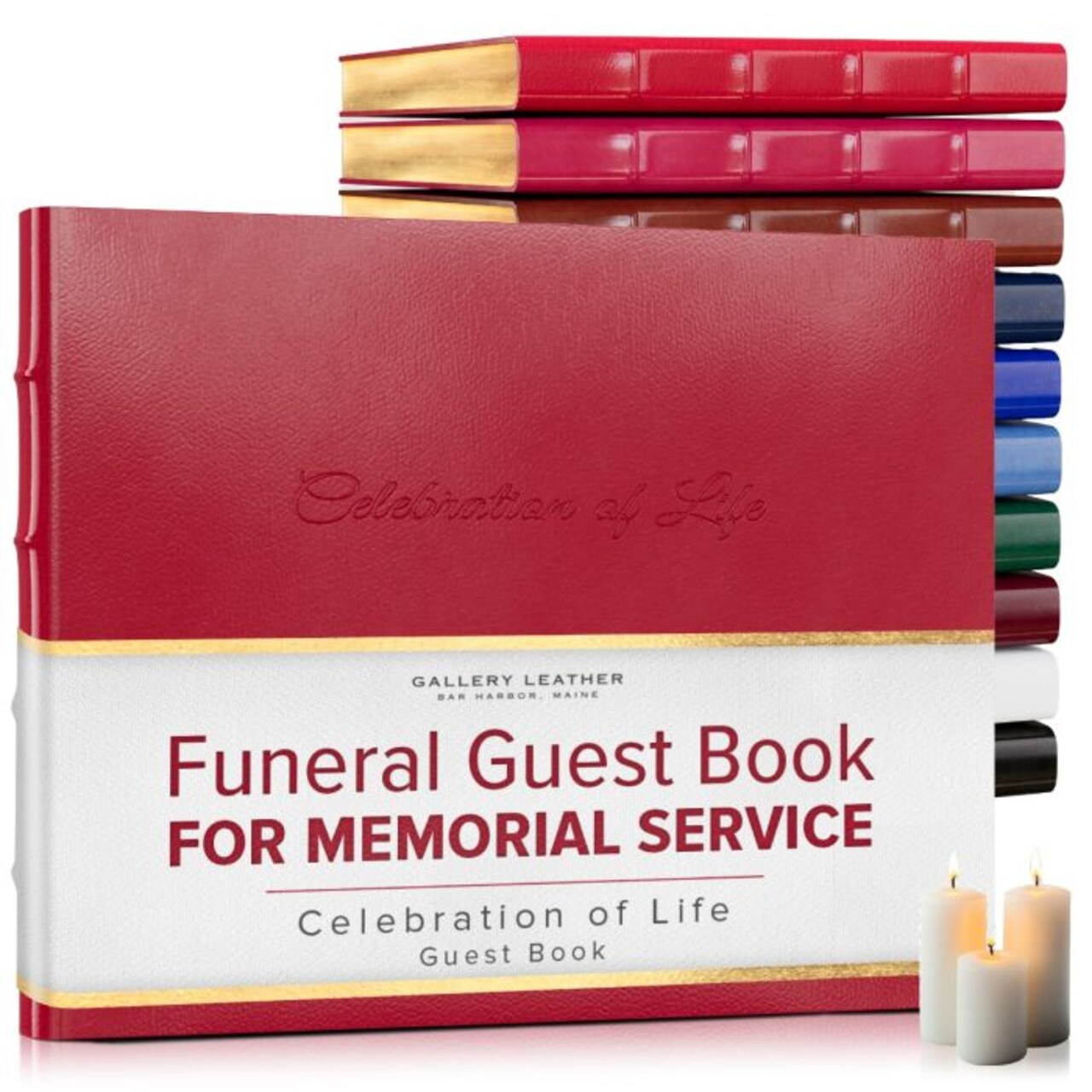 Gallery Leather Guest Book Funeral, Celebration of Life, Memorial, 192 Lined Pages, Bonded Leather, Hardcover